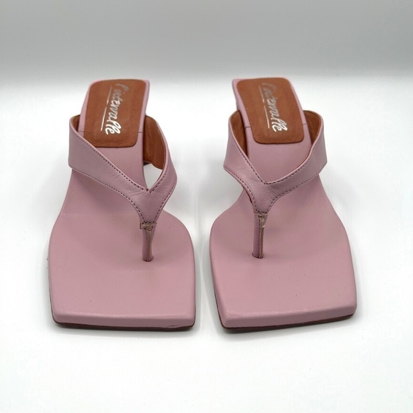 L’Intervalle pink  mule open toe sandals pastel square toe strappy leather heels - Picture 5 of 14
